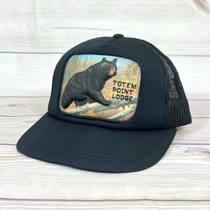VTG Totem Point Lodge Trucker Hat 3D Puffy Patch Grizzly Black Bear Snapback Cap